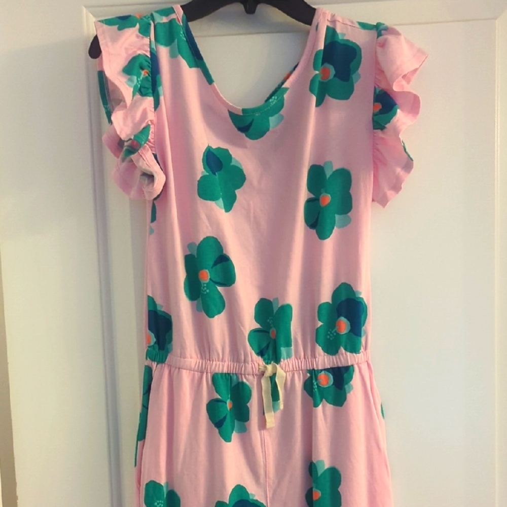 Tea Collection Pink and Teal Floral Girls Romper